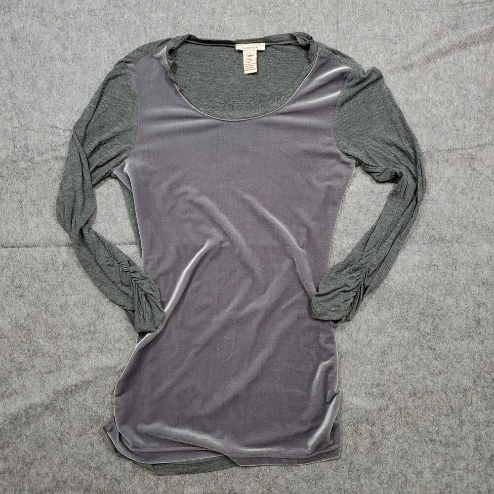 Sundance Top Womens Small Velvet Front Ruched‎ Long Sleeves Tunic Fitted Gray